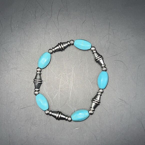 Bracelet Silver Stretch Bangle Multi Layering Blue Boho Western Turquoise - Picture 6 of 10